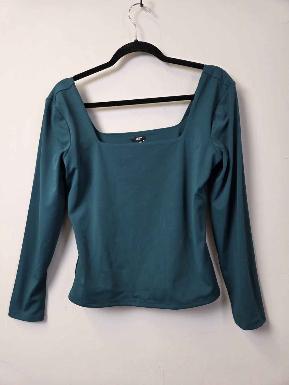Express Teal Square-Neck Long Sleeve Top